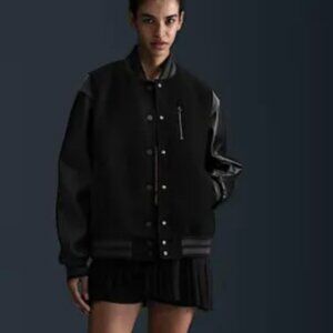 NWT New Nike Women's Destroyer Leather Jacket Coat Size Large L Black Grey Wool